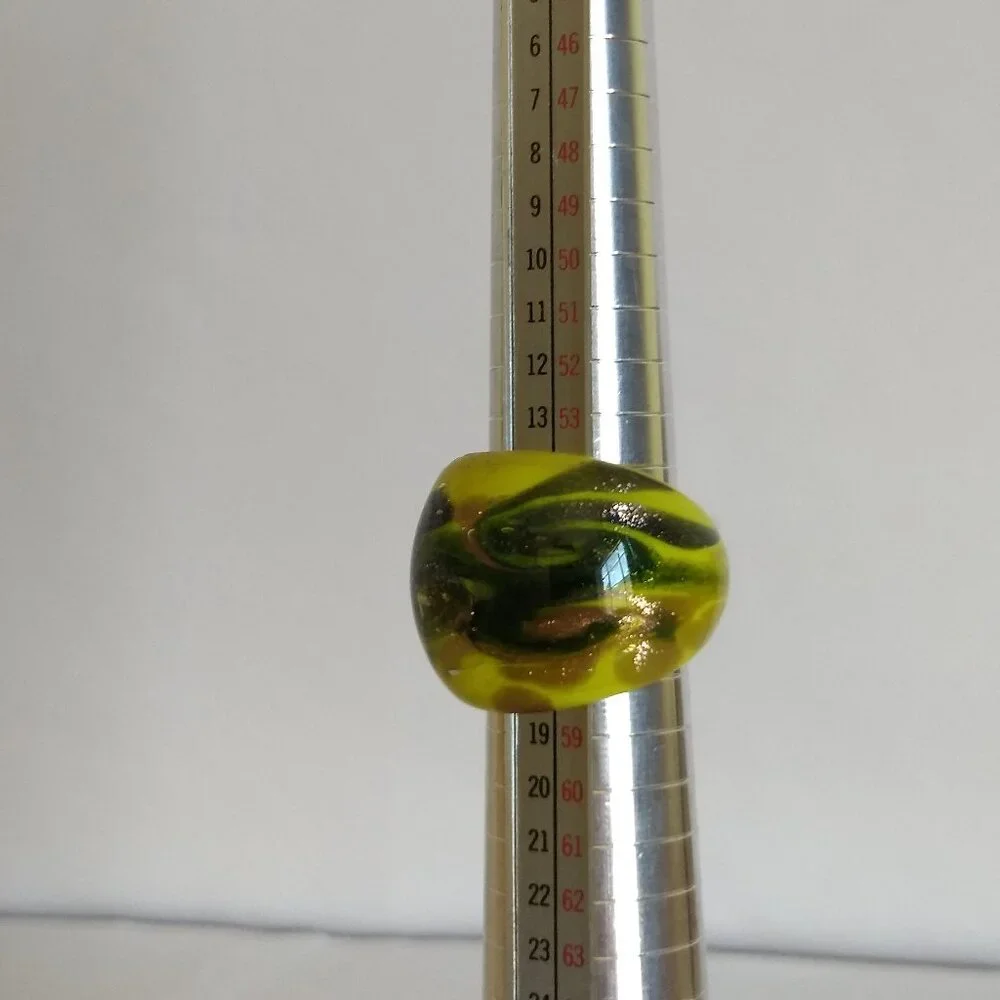 Yellow Swirl Glass Dome Ring Statement Modern Colorful Sparkle Size 7.5